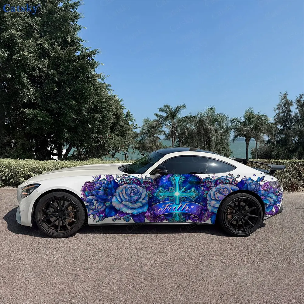 2pcs Blue Gradient Faith Cross Rose Car Side Wrap, Self-Adhesive PVC Waterproof & Scratch-Resistant Stickers, Car Accessory Gift
2pcs Blue Gradient Faith Cross Rose Car Side Wrap, Self-Adhesive PVC Waterproof & Scratch-Resistant Stickers, Car Accessory Gift