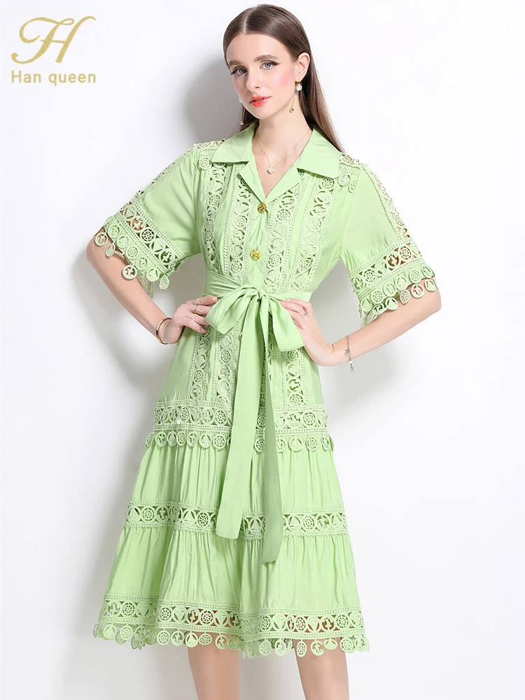 H Han Queen New Summer Dresses New Elegant Casual Work Party Single Breasted Hollow Out Casual Office Midi Dress Female Clothing
H Han Queen New Summer Dresses New Elegant Casual Work Party Single Breasted Hollow Out Casual Office Midi Dress Female Clothing