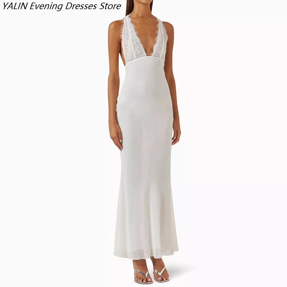 Women's A-line Evening Dresses Ankle-length V-neck Sleeveless Prom Dresses Fashion Lace Backless Lace-up Draped Customized Gowns
Women's A-line Evening Dresses Ankle-length V-neck Sleeveless Prom Dresses Fashion Lace Backless Lace-up Draped Customized Gowns