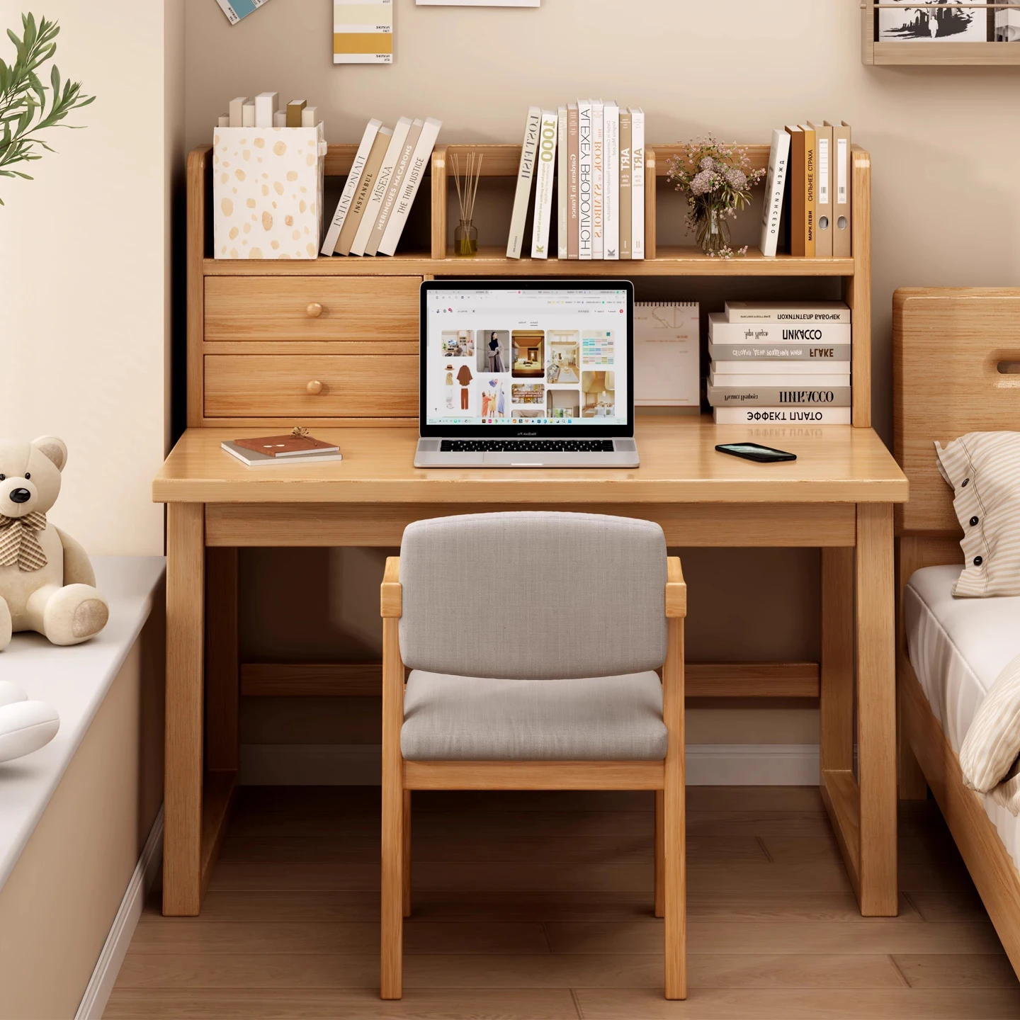 Solid wood desk, bedroom home student writing table, simple workbench, small apartment desktop computer table
Solid wood desk, bedroom home student writing table, simple workbench, small apartment desktop computer table