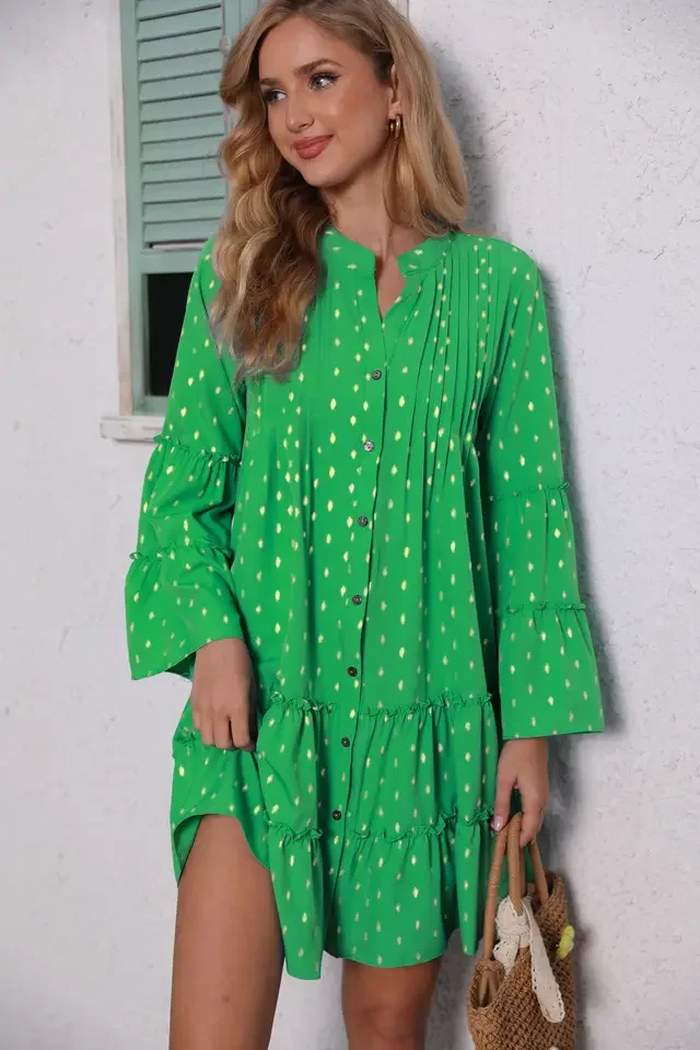 2025 New Women's Casual Fashion Printed Long-sleeved Single-breasted V-neck Mini Dress For Women's Outdoor Camping Pleated Dress
2025 New Women's Casual Fashion Printed Long-sleeved Single-breasted V-neck Mini Dress For Women's Outdoor Camping Pleated Dress