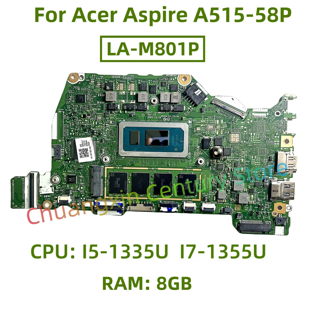 LA-M801P motherboard for Acer Aspire A515-58P laptop with CPU: I5-1335U I7-1355U RAM: 8GB 100% tested successfully shipped
LA-M801P motherboard for Acer Aspire A515-58P laptop with CPU: I5-1335U I7-1355U RAM: 8GB 100% tested successfully shipped