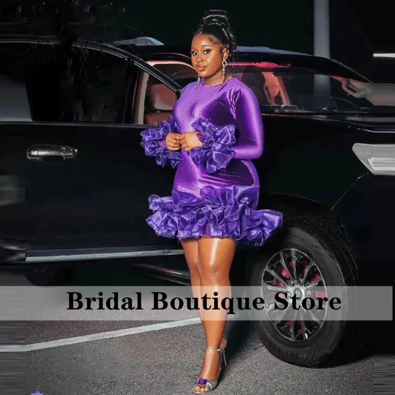 Purple Long Sleeved Ruffled Mini Cocktail Dress Velvet Women's Tight Party Gown Club Set Layered Ruffled Ball Dress Customized
Purple Long Sleeved Ruffled Mini Cocktail Dress Velvet Women's Tight Party Gown Club Set Layered Ruffled Ball Dress Customized