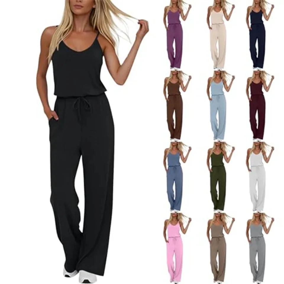 Women Straps Jumpsuit Summer Solid Color Straight Leg Pants Overalls Casual Sleeveless Rompers With Pockets Female Playsuits
Women Straps Jumpsuit Summer Solid Color Straight Leg Pants Overalls Casual Sleeveless Rompers With Pockets Female Playsuits