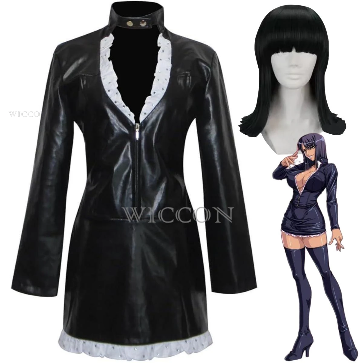 Anime Nico Robin Cosplay Costume Miss Allsunday Black PU Uniform Dress Women Sexy Kawaii Carnival Suit
Anime Nico Robin Cosplay Costume Miss Allsunday Black PU Uniform Dress Women Sexy Kawaii Carnival Suit