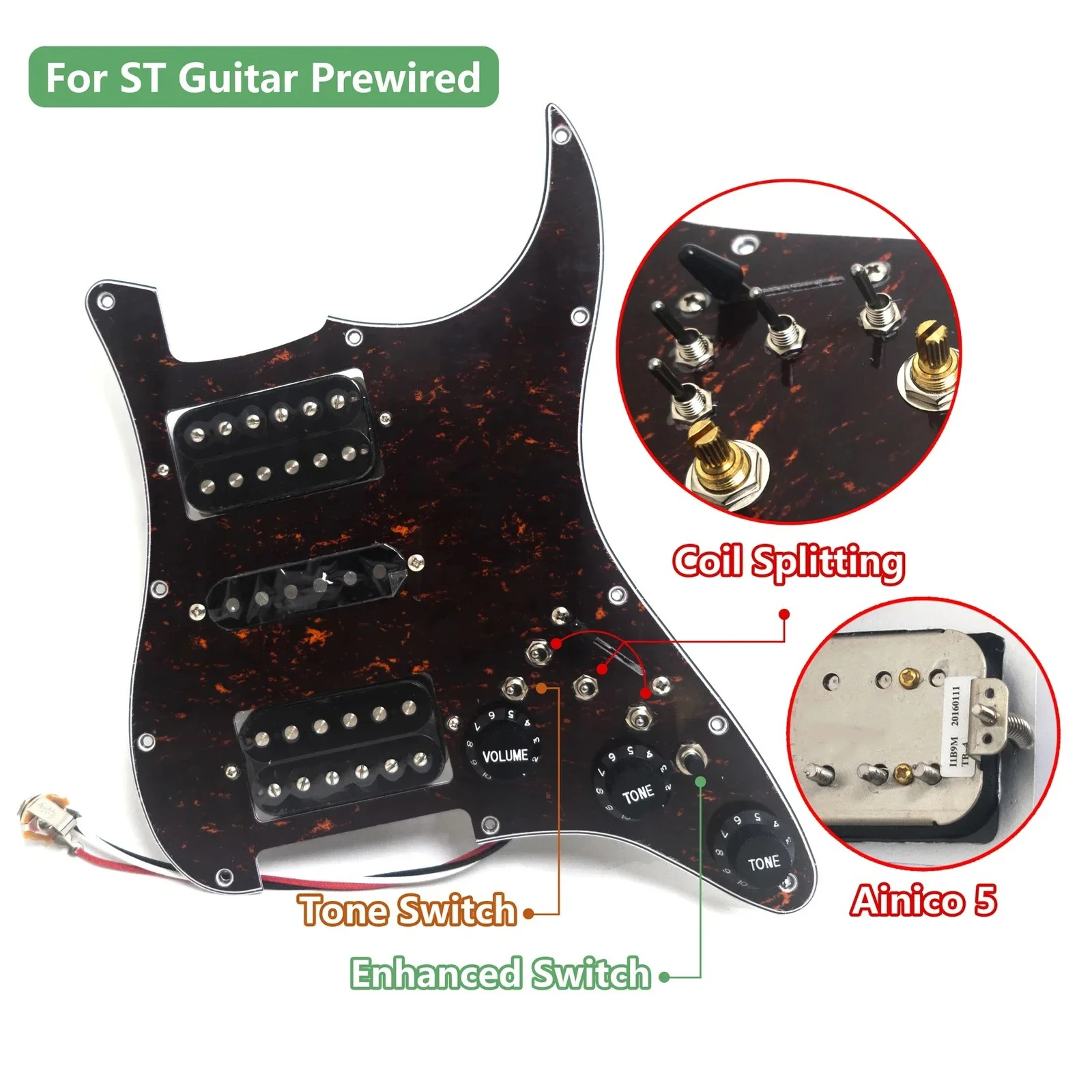 HSH Prewired Loaded Pickguard with Alnico 5 Pickups for ST Style Electric Guitar Replacement
HSH Prewired Loaded Pickguard with Alnico 5 Pickups for ST Style Electric Guitar Replacement