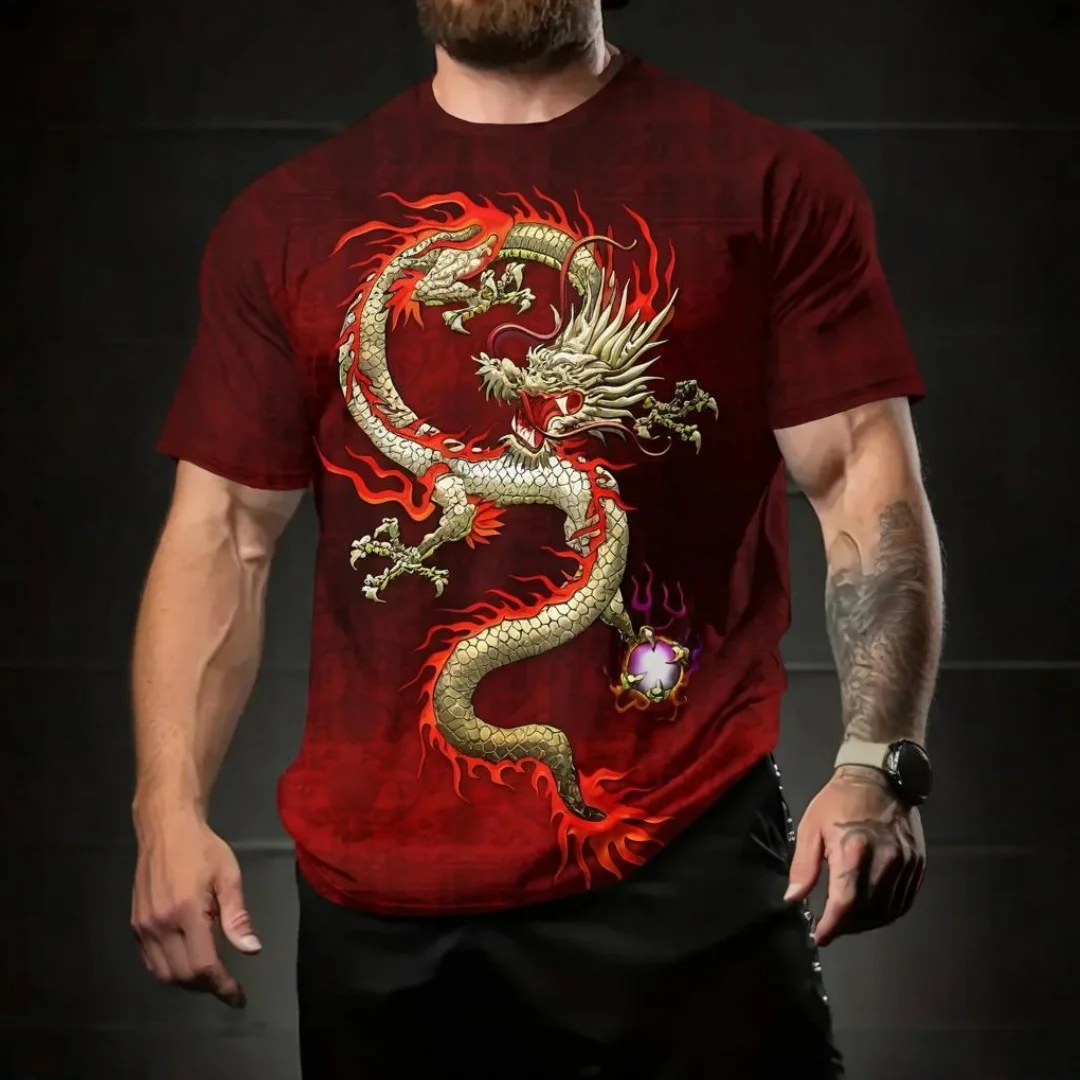 Summer T-shirt Dragon Men's Short Sleeve Outdoor Fashion Street Round Neck Top 3D Animal Print OverSize Casual Men's Clothing
Summer T-shirt Dragon Men's Short Sleeve Outdoor Fashion Street Round Neck Top 3D Animal Print OverSize Casual Men's Clothing