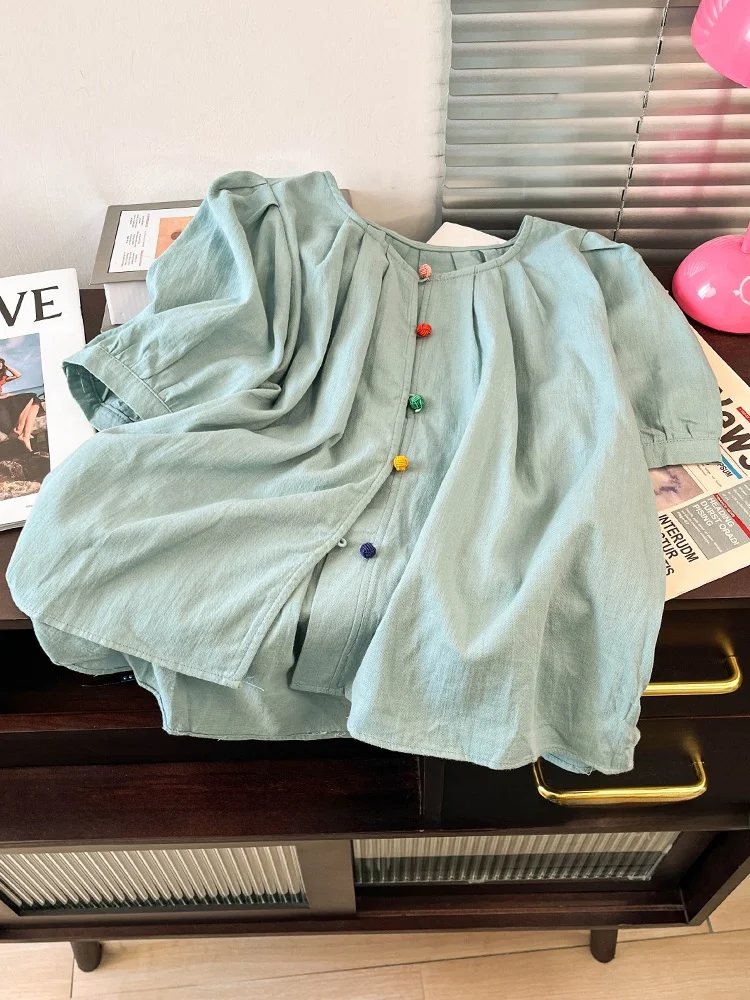 Ele Bubble Sve Cotton Linen irt Women's Summer High-End Design Button Cotton Linen Top Comfortable Fit
Ele Bubble Sve Cotton Linen irt Women's Summer High-End Design Button Cotton Linen Top Comfortable Fit