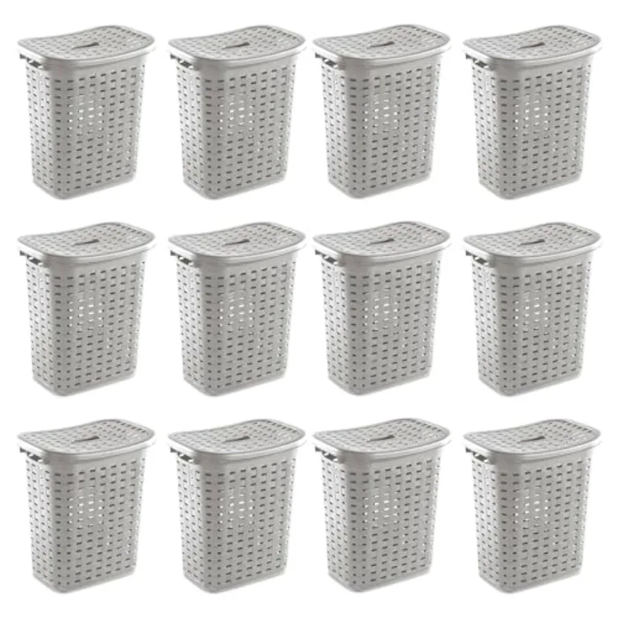 Plastic Wicker Style Weave Laundry Hamper, Portable Slim Clothes Storage Basket Bin with Lid and Handles, Cement Gray, 12-Pack
Plastic Wicker Style Weave Laundry Hamper, Portable Slim Clothes Storage Basket Bin with Lid and Handles, Cement Gray, 12-Pack