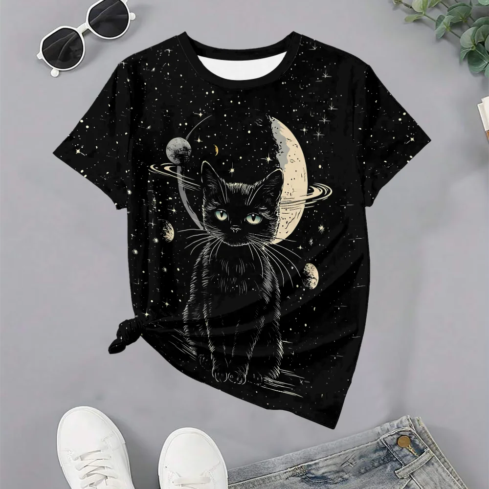 Galaxy Cat Print Women's Summer T-Shirt - Black Color Casual Fashion Round Neck Short Sleeve
Galaxy Cat Print Women's Summer T-Shirt - Black Color Casual Fashion Round Neck Short Sleeve