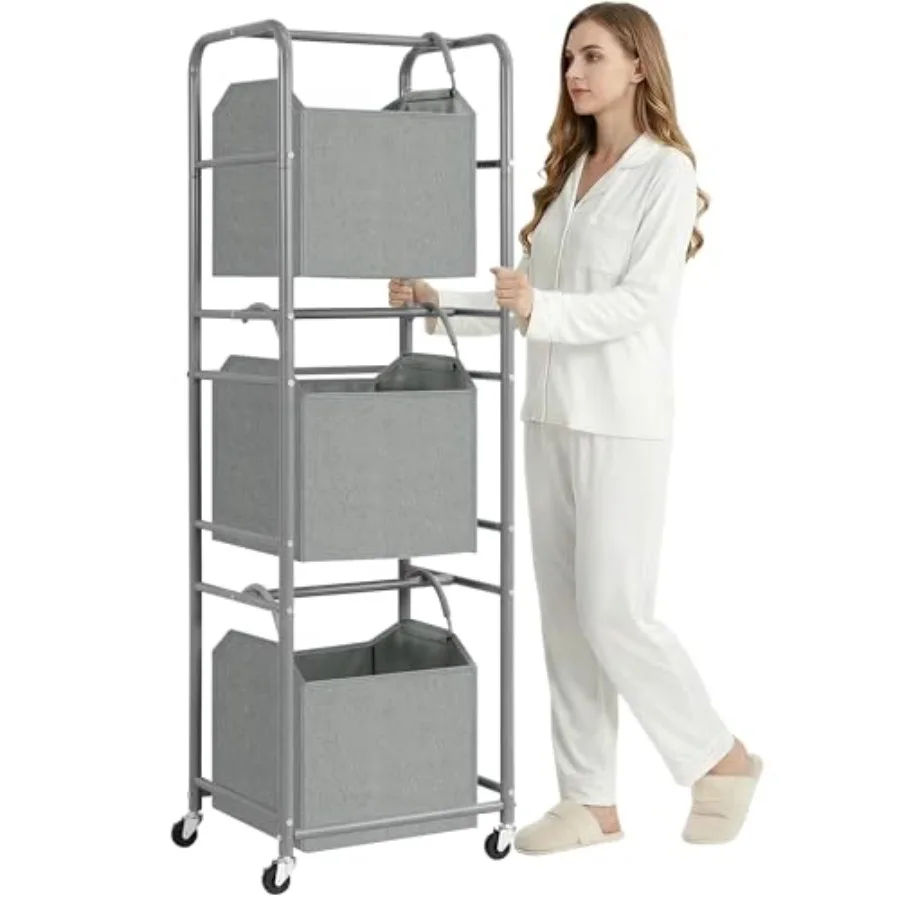 150L 3-Tier Vertical Laundry Hamper Sorter with Water-Resistant Removable Bag, Rolling Laundry Cart with Wheels and Brakes for
150L 3-Tier Vertical Laundry Hamper Sorter with Water-Resistant Removable Bag, Rolling Laundry Cart with Wheels and Brakes for