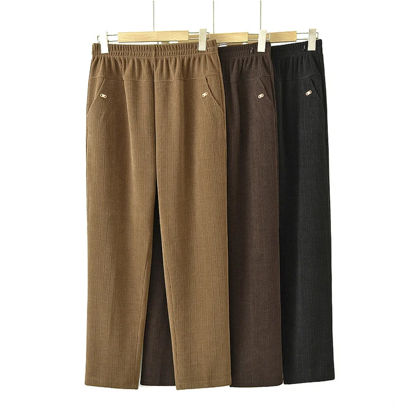 Fashion Middle-aged Women Corduroy Casual Trousers Elastic Waist Large Size Loose Comfy Female Straight Pants Spring Autumn 2025
Fashion Middle-aged Women Corduroy Casual Trousers Elastic Waist Large Size Loose Comfy Female Straight Pants Spring Autumn 2025