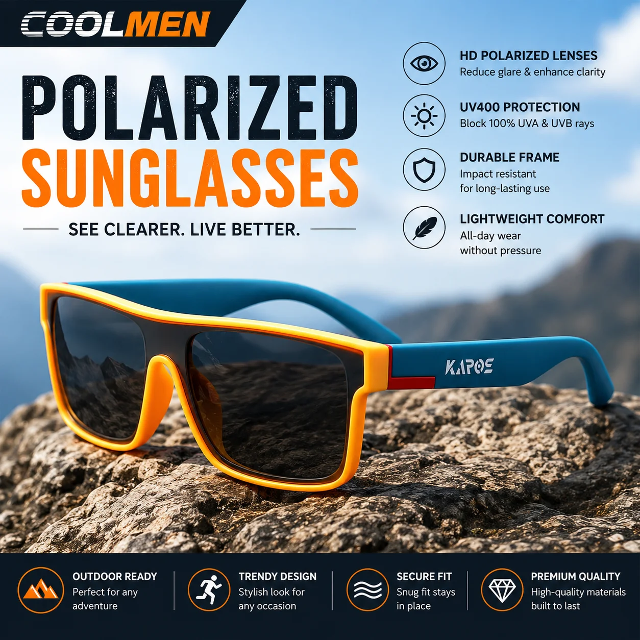 COOLMEN Fishing Cycling Hiking Sunglasses Polarized UV400 PC Frame for Men Women Outdoor Running Sports Lightweight Sun Glasses
COOLMEN Fishing Cycling Hiking Sunglasses Polarized UV400 PC Frame for Men Women Outdoor Running Sports Lightweight Sun Glasses