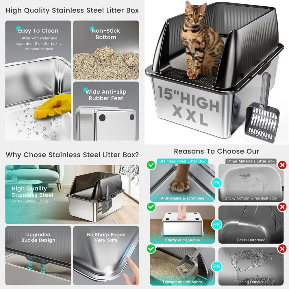 Extra Large XL Stainless Steel Cat Litter Box Enclosure with High Sides and Lid, Translucent Black, XXL Size
Extra Large XL Stainless Steel Cat Litter Box Enclosure with High Sides and Lid, Translucent Black, XXL Size