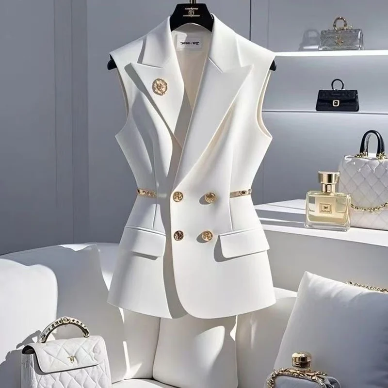 2025 Spring Autumn New Waistcoat Tailored Coat Ladies Temperament Solid Color Turn-down Collar Slim Sleeveless Coat Women Tops
2025 Spring Autumn New Waistcoat Tailored Coat Ladies Temperament Solid Color Turn-down Collar Slim Sleeveless Coat Women Tops