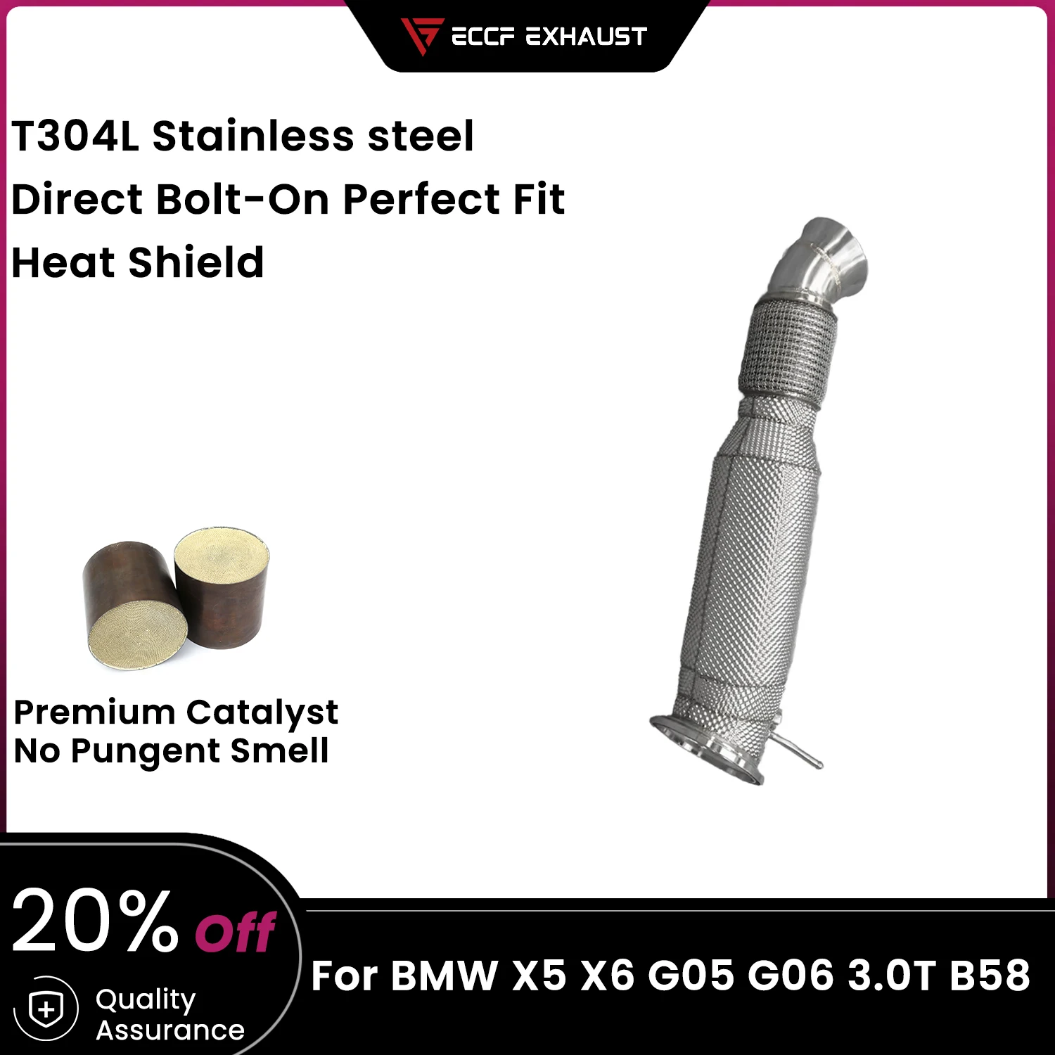 ECCF Sports Downpipe With Heat Shield For BMW X5 X6 G05 G06 3.0T B58 Aggressive Exhaust Sound High Flow Performance Upgrade
ECCF Sports Downpipe With Heat Shield For BMW X5 X6 G05 G06 3.0T B58 Aggressive Exhaust Sound High Flow Performance Upgrade