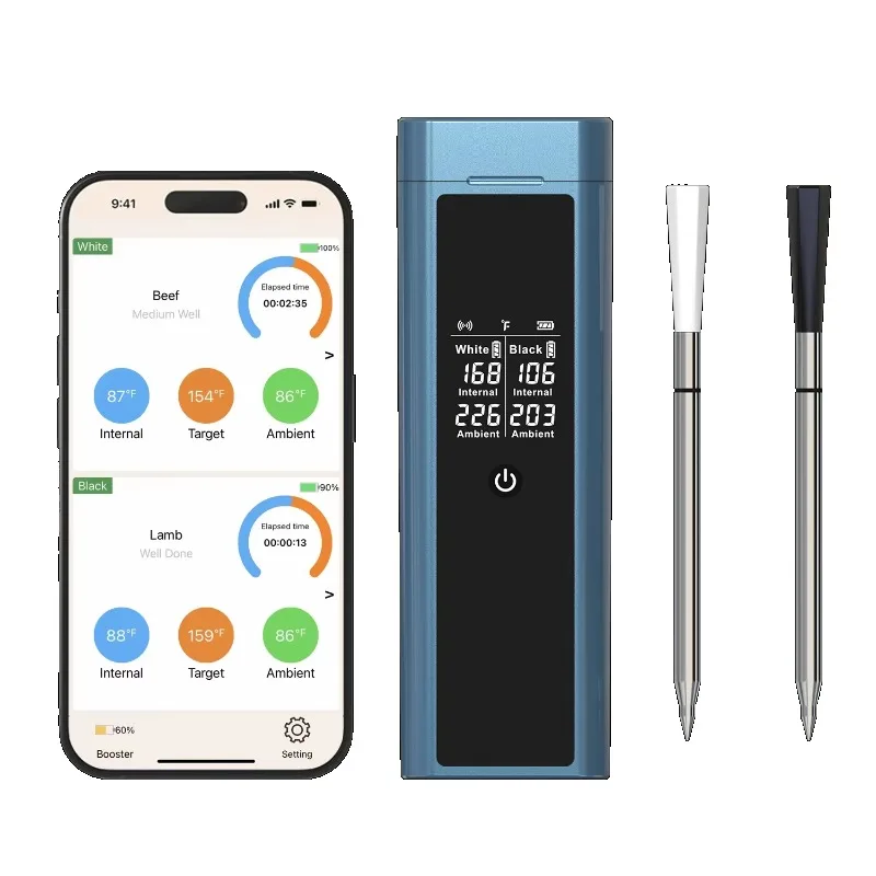 820FT Smart Wireless Meat Thermometer for Grilling with Dual Probes Digital Meat Thermometer
820FT Smart Wireless Meat Thermometer for Grilling with Dual Probes Digital Meat Thermometer