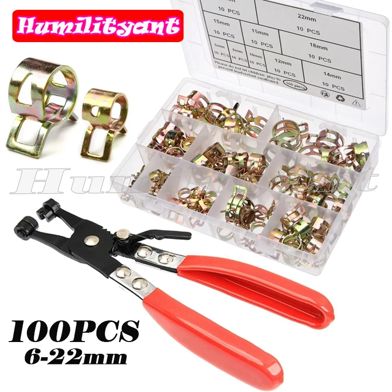 100Pcs Pipe Clamp Zinc Plated Spring Hose Pipe Clamp 6mm-22mm Air Clip Clamp Kit With 1PC Straight Throat Hoop Clamp Plier
100Pcs Pipe Clamp Zinc Plated Spring Hose Pipe Clamp 6mm-22mm Air Clip Clamp Kit With 1PC Straight Throat Hoop Clamp Plier