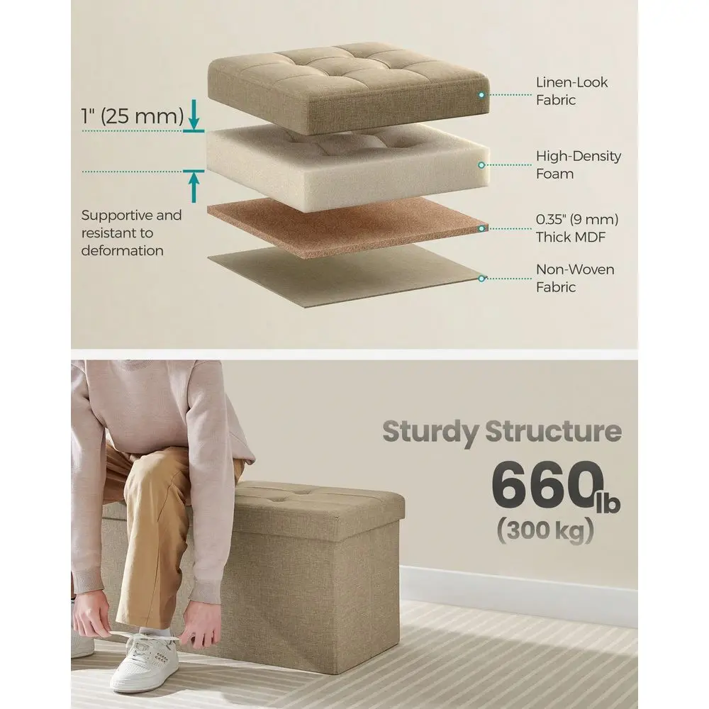 Storage Ottoman, Foldable Storage Bench, 15 X 43 X 15 Inches, Flipping Lid, 660 Lb Load Capacity, For Entryway, Living Room, Be
Storage Ottoman, Foldable Storage Bench, 15 X 43 X 15 Inches, Flipping Lid, 660 Lb Load Capacity, For Entryway, Living Room, Be