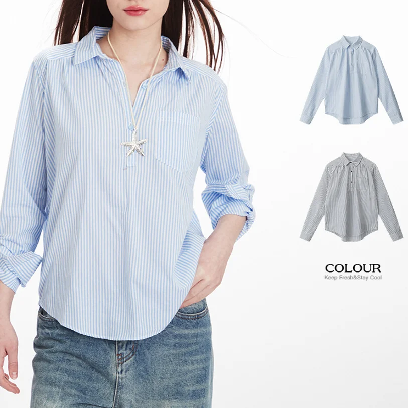 Yapher Women's French Style Blue and White Stripe Long Sleeve Shirt Half Button Placket Loose Fit Blouse Versatile Commuter Tops
Yapher Women's French Style Blue and White Stripe Long Sleeve Shirt Half Button Placket Loose Fit Blouse Versatile Commuter Tops