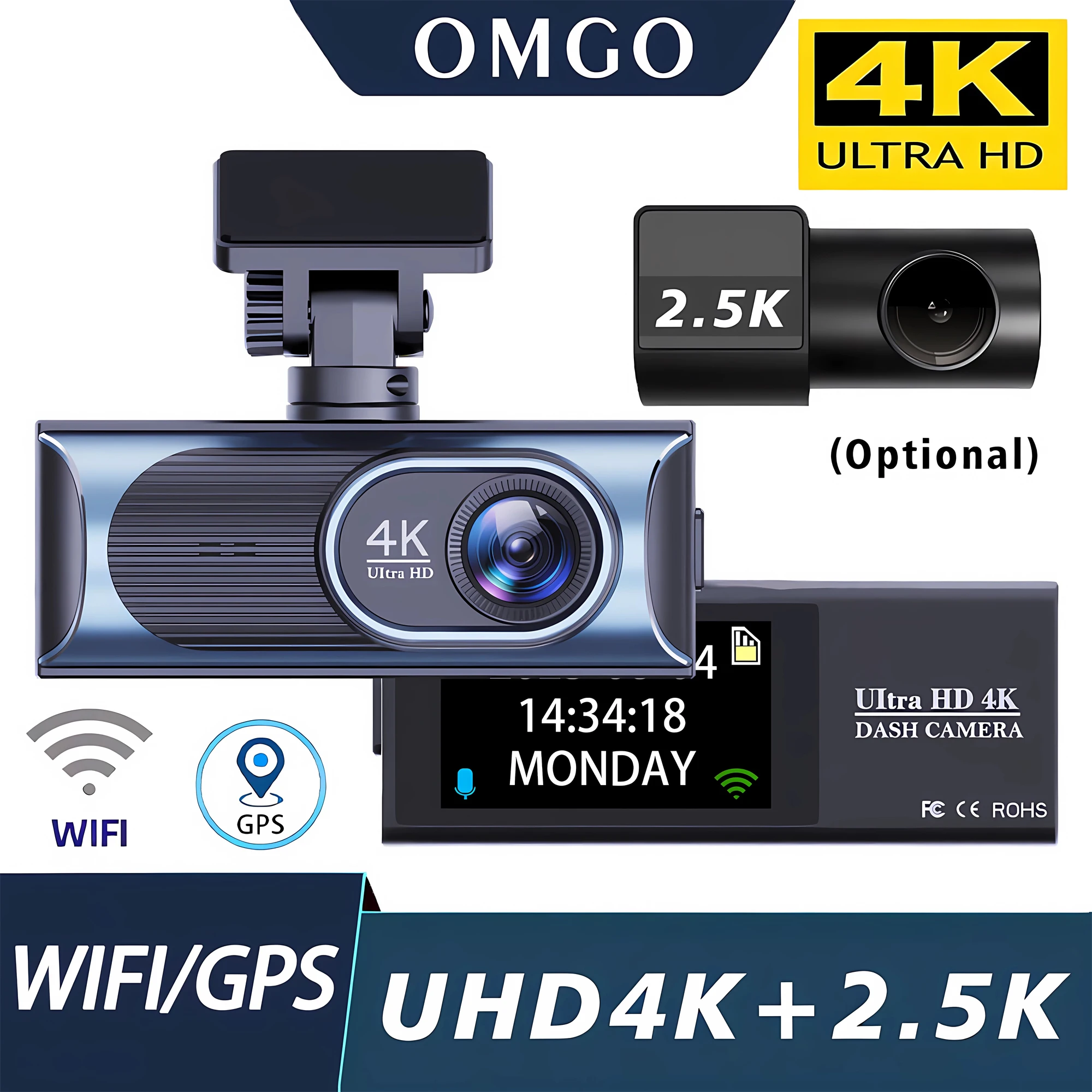 Видеорегистратор с двумя камерами 4K UHD, ночное видение, GPS, Wi-Fi, функция «черного ящика», камера заднего вида 2.5K
Видеорегистратор с двумя камерами 4K UHD, ночное видение, GPS, Wi-Fi, функция «черного ящика», камера заднего вида 2.5K