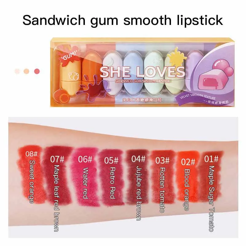 8pcs/set Capsule Lipstick Set Mini Lip sticks Matte Waterproof Lip Tint Shining Makeup Cosmetics Cute gift box
8pcs/set Capsule Lipstick Set Mini Lip sticks Matte Waterproof Lip Tint Shining Makeup Cosmetics Cute gift box