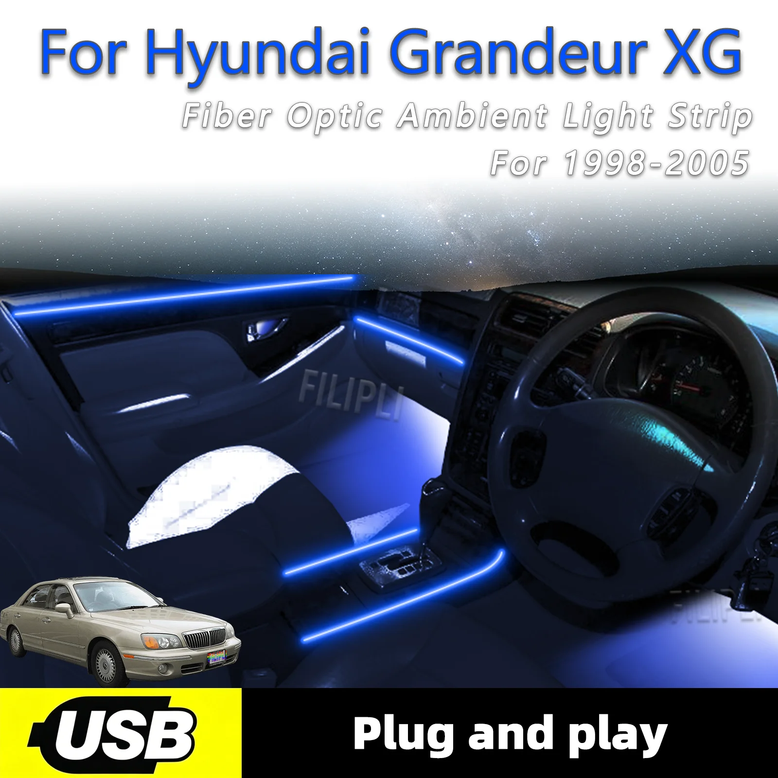 Светодиодная подсветка салона для Hyundai Grandeur XG 1998-2005 годов выпуска, 6 в 1, USB-интерфейс, оптоволоконная лента
Светодиодная подсветка салона для Hyundai Grandeur XG 1998-2005 годов выпуска, 6 в 1, USB-интерфейс, оптоволоконная лента