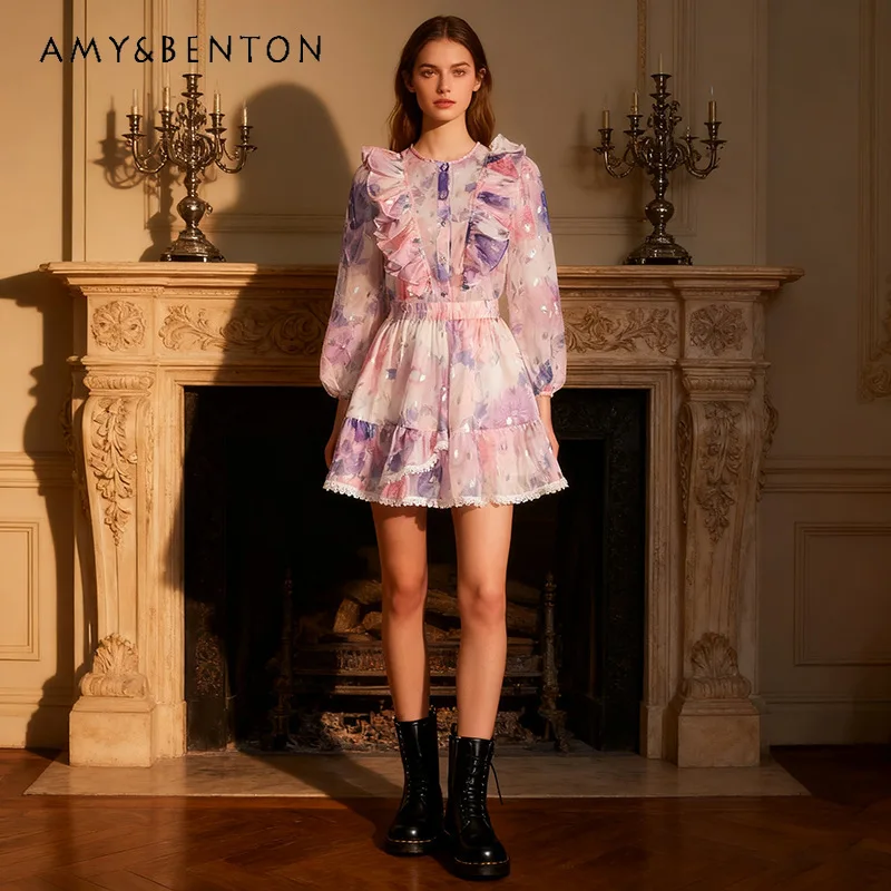 Retro Pastoral Women's Skirt Two-piece Set 2026 New Fashion Printed Round Neck Long-sleeved Top High Waist Skirts Suit Ladies
Retro Pastoral Women's Skirt Two-piece Set 2026 New Fashion Printed Round Neck Long-sleeved Top High Waist Skirts Suit Ladies