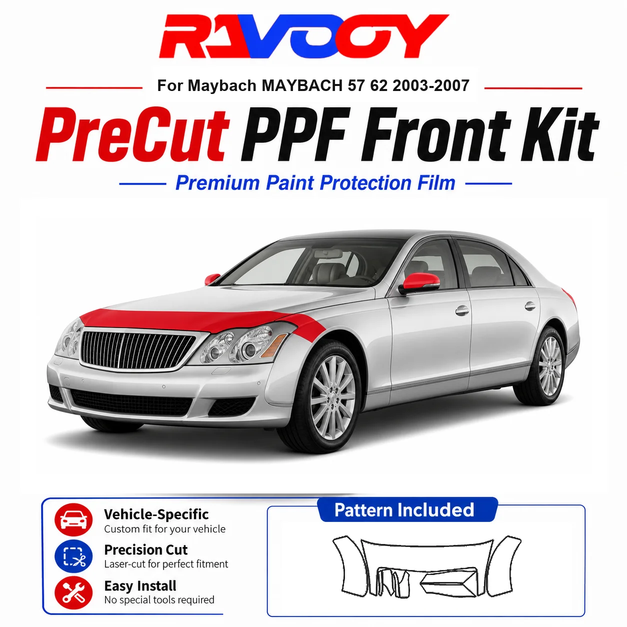 8.5mil TPU Precut PPF Kit For Maybach MAYBACH 57 62 2003-2007 - Hood, Fenders & Mirror Set - Self-Healing Clear Bra Film
8.5mil TPU Precut PPF Kit For Maybach MAYBACH 57 62 2003-2007 - Hood, Fenders & Mirror Set - Self-Healing Clear Bra Film