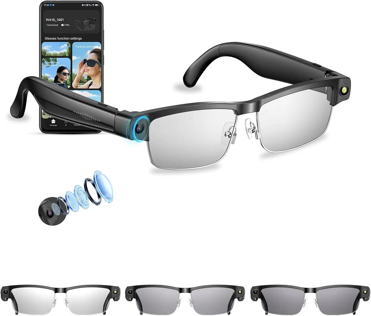 AI Smart Glasses 4K 8MP Anti-Shake Camera GPT Vision AI Voice Control BT Call Translate UV/Blue Light Lenses Travel Meeting
AI Smart Glasses 4K 8MP Anti-Shake Camera GPT Vision AI Voice Control BT Call Translate UV/Blue Light Lenses Travel Meeting