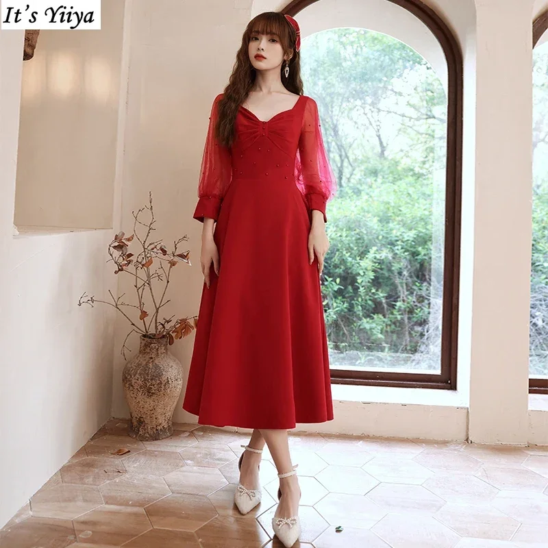 It's Yiiya Customized Evening Dress Wine Red Bow V-Neck A-Line Full Sleeves Tea-Length Plsu size Woman Formal Party Gowns A1511
It's Yiiya Customized Evening Dress Wine Red Bow V-Neck A-Line Full Sleeves Tea-Length Plsu size Woman Formal Party Gowns A1511