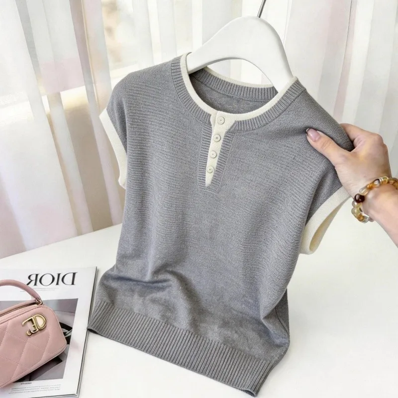 Fashionable Color Block Short Sleeve round Neck T-Shirt Loose Fit Slimming Versatile Summer New Style Korean Commute Style Q325
Fashionable Color Block Short Sleeve round Neck T-Shirt Loose Fit Slimming Versatile Summer New Style Korean Commute Style Q325
