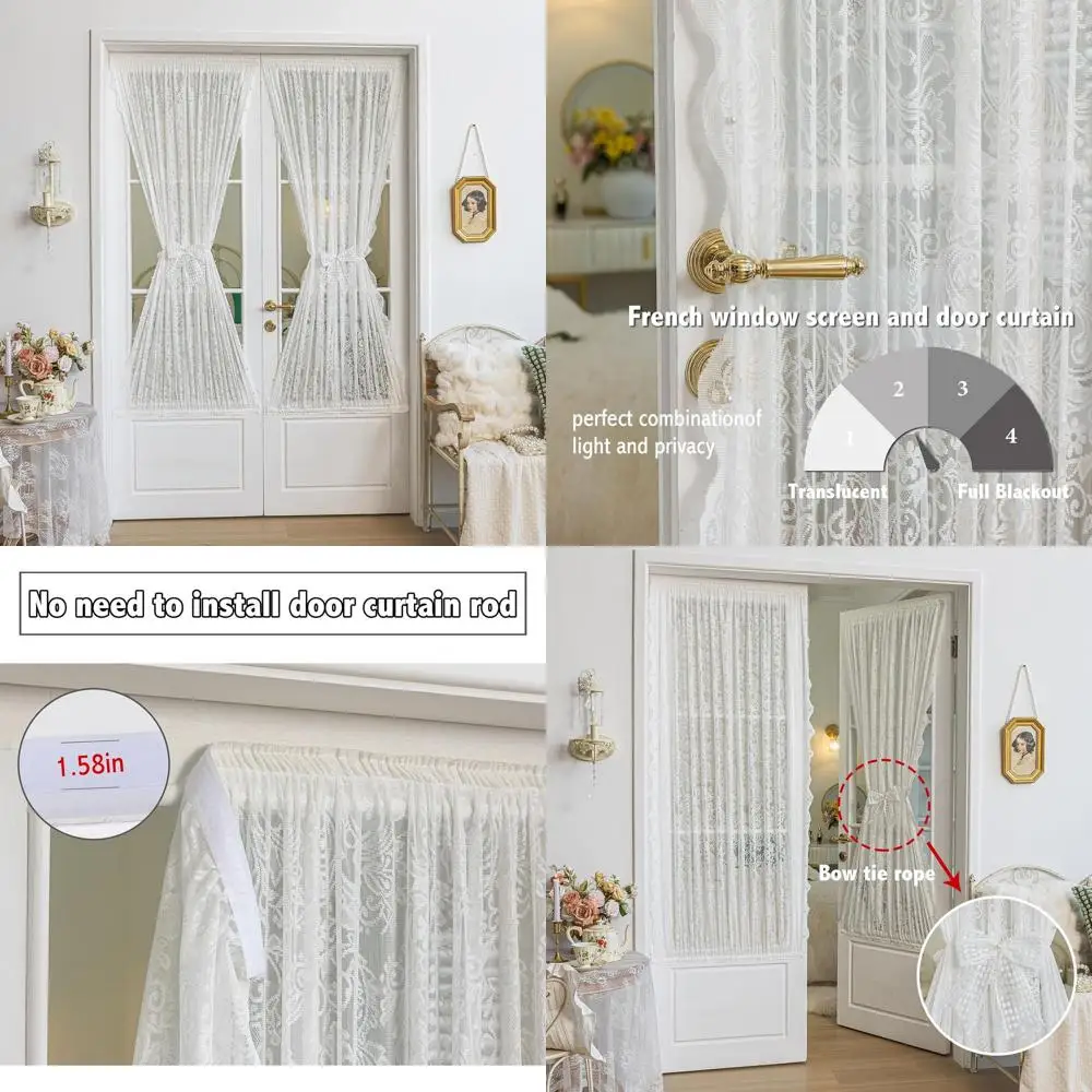 White French Door Curtains Pair, No-Drill Adhesive Mount, Light Filtering, Privacy, Lace Bows, 26x73
White French Door Curtains Pair, No-Drill Adhesive Mount, Light Filtering, Privacy, Lace Bows, 26x73