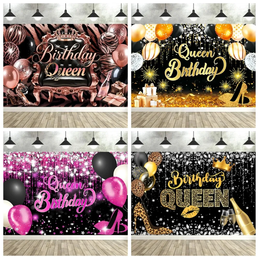 Queen's birthday party decoration Backdrop, black gold diamond crown champagne, birthday party decoration banner Backdrop props
Queen's birthday party decoration Backdrop, black gold diamond crown champagne, birthday party decoration banner Backdrop props