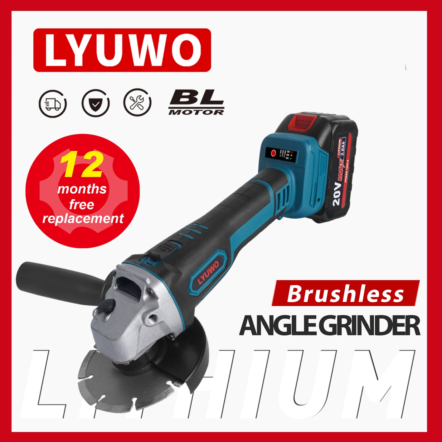 LYUWO 20V Cordless Electric Brushless Angle Grinder Lithium-Ion Grinding Machine Electric Grinder Polishing Cutting Power Tools
LYUWO 20V Cordless Electric Brushless Angle Grinder Lithium-Ion Grinding Machine Electric Grinder Polishing Cutting Power Tools