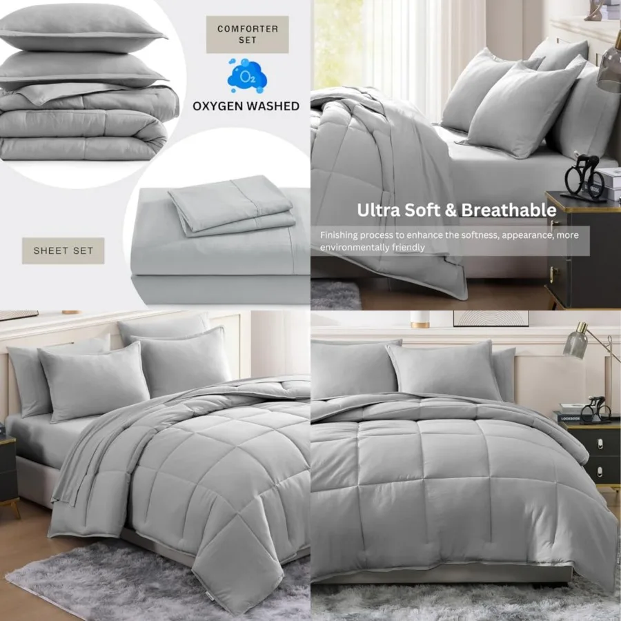 Bed Set Pre-Washed Soft and Cozy Brushed Microfiber Size Bed in a Bag with Comforter, Flat Sheet, Fitted Sheet, 2 Pillowcases a
Bed Set Pre-Washed Soft and Cozy Brushed Microfiber Size Bed in a Bag with Comforter, Flat Sheet, Fitted Sheet, 2 Pillowcases a