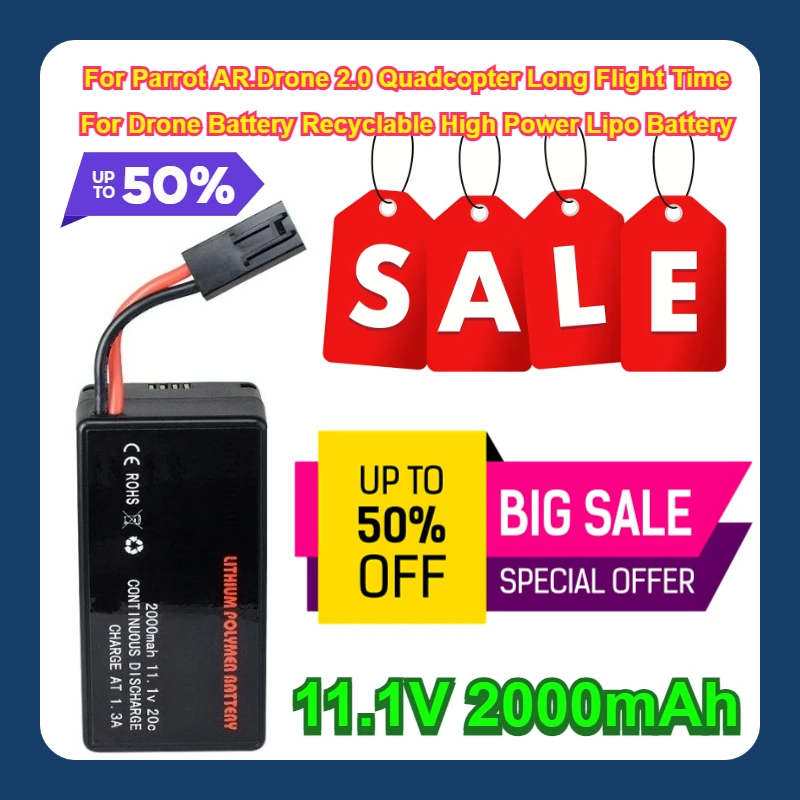 11.1V 2000mAh For Parrot AR.Drone 2.0 Quadcopter Long Flight Time for Drone Battery Recyclable High Power Lipo Battery Designed
11.1V 2000mAh For Parrot AR.Drone 2.0 Quadcopter Long Flight Time for Drone Battery Recyclable High Power Lipo Battery Designed