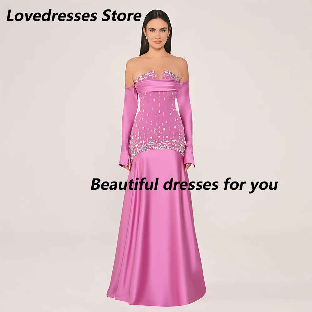 Pink Mermaid Evening Dress Customized Strapless Crystals Prom Gown Pleat Satin Saudi Arab Formal Occasion Dresses 2025
Pink Mermaid Evening Dress Customized Strapless Crystals Prom Gown Pleat Satin Saudi Arab Formal Occasion Dresses 2025