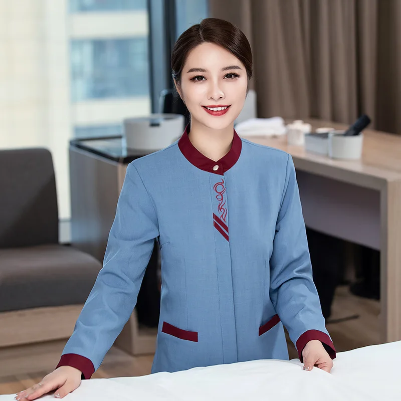 Long-sleeved cleaning uniform for women in hotels, guesthouses, and property management, workwear for housekeeping staff, autumn
Long-sleeved cleaning uniform for women in hotels, guesthouses, and property management, workwear for housekeeping staff, autumn