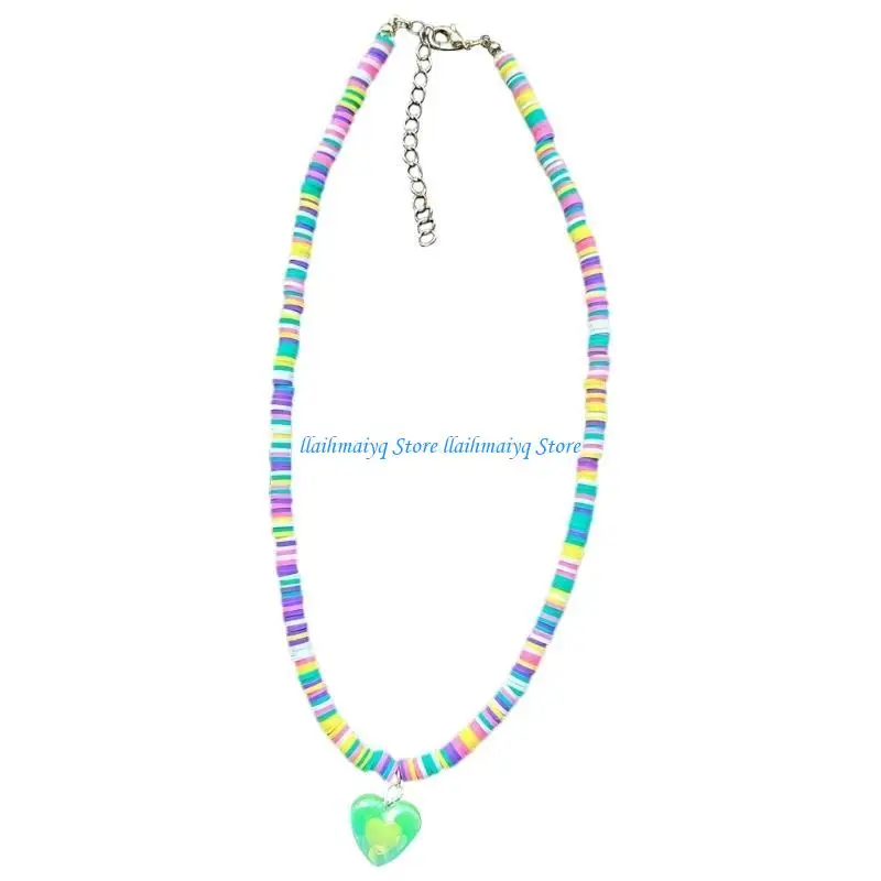 573B Fashion Rainbow Heart Pendant Necklace for Women Candy Color Dopamines Bead Necklace Eye Catching Beaded Chain Jewelry
573B Fashion Rainbow Heart Pendant Necklace for Women Candy Color Dopamines Bead Necklace Eye Catching Beaded Chain Jewelry