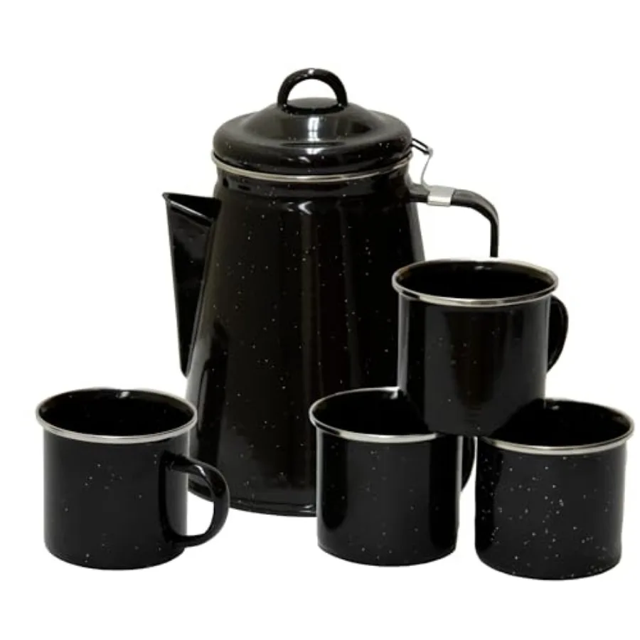 Enamel 8-Cup Percolator Coffee Pot and 4-Mug Set - Heavy-Duty Campfire Coffee Maker with 12oz Mugs - Percolator Stem Included -
Enamel 8-Cup Percolator Coffee Pot and 4-Mug Set - Heavy-Duty Campfire Coffee Maker with 12oz Mugs - Percolator Stem Included -
