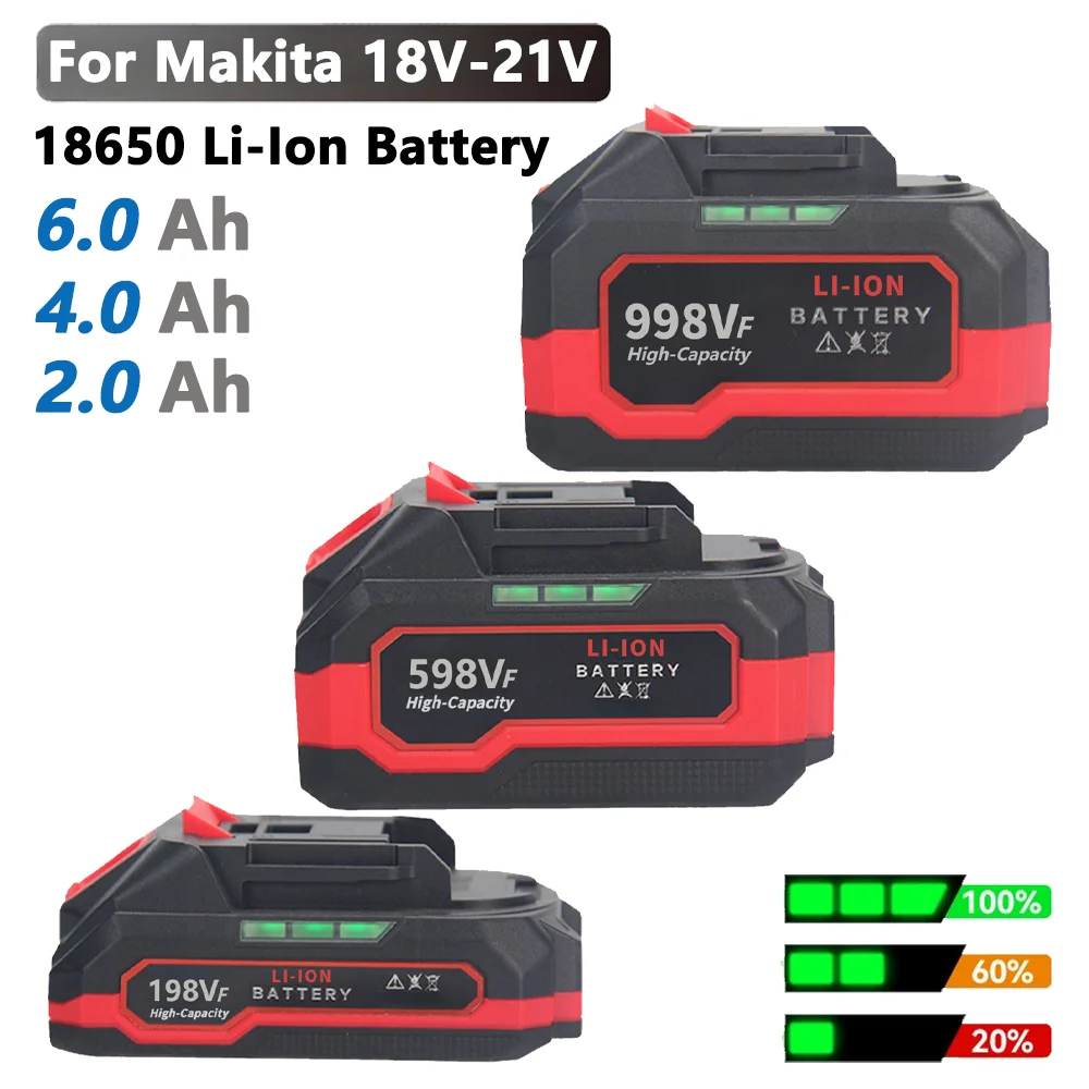 18V 21V Lithium Battery 2/4/6AH Rechargeable 198VF 598VF 998VF Battery with Capacity Indicator for Electric Wrench Power Tool
18V 21V Lithium Battery 2/4/6AH Rechargeable 198VF 598VF 998VF Battery with Capacity Indicator for Electric Wrench Power Tool