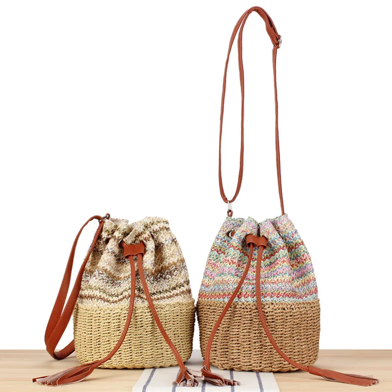 2025 New Design Women Colorful Grass Woven Rattan Tassel Bucket Bag Travel Holiday Beach Handbags Woven Straw Messenger Bag
2025 New Design Women Colorful Grass Woven Rattan Tassel Bucket Bag Travel Holiday Beach Handbags Woven Straw Messenger Bag