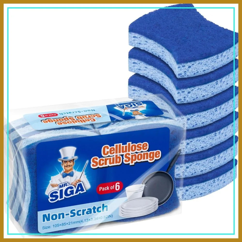 Non-Scratch Cellulose Scrub Sponge, Dual-Sided Dishwashing Sponge for Kitchen, 12 Pack
Non-Scratch Cellulose Scrub Sponge, Dual-Sided Dishwashing Sponge for Kitchen, 12 Pack