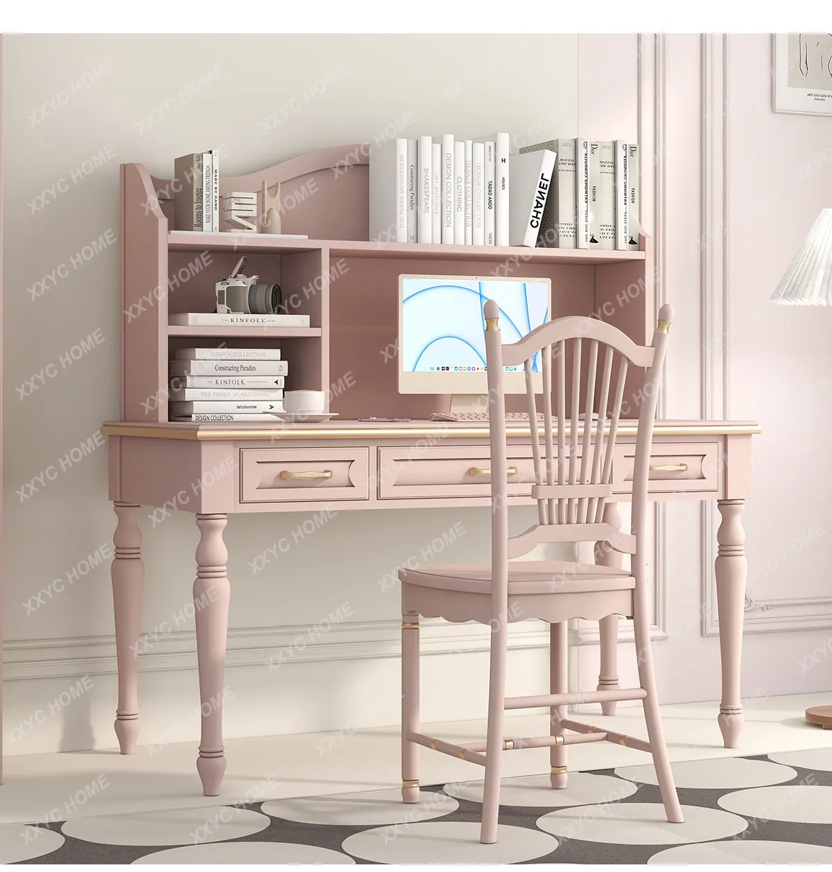 LMinimalist light luxury study desk pink writing with bookshelf living room study computer desk and chair combination
LMinimalist light luxury study desk pink writing with bookshelf living room study computer desk and chair combination