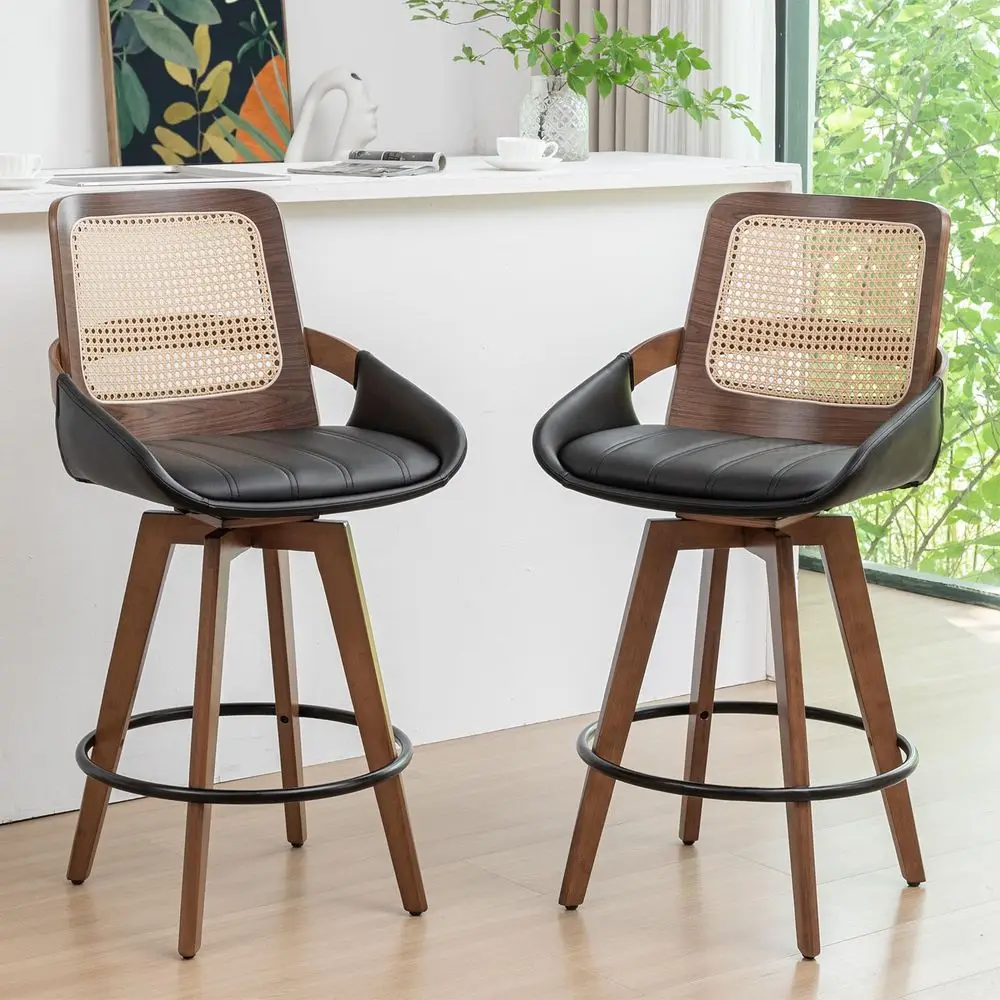 of 2 Counter Height Bar Stools 26.4 inch Swivel Counter Stools with Cane Back, Upholstered Seat, Curved Arms, Rattan CounterSto
of 2 Counter Height Bar Stools 26.4 inch Swivel Counter Stools with Cane Back, Upholstered Seat, Curved Arms, Rattan CounterSto