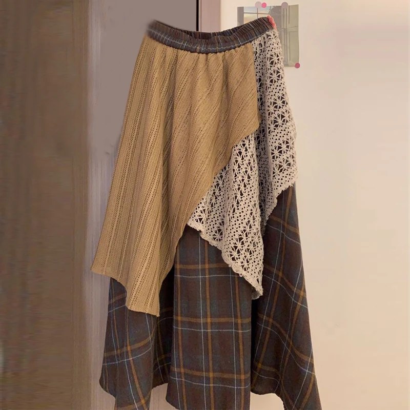 Women Vintage Plaid Hook Flower Hollow Patchwork Mori Style Skirts Female High Waist Y2K Harajuku Chic Loose Midi Skirt Faldas
Women Vintage Plaid Hook Flower Hollow Patchwork Mori Style Skirts Female High Waist Y2K Harajuku Chic Loose Midi Skirt Faldas