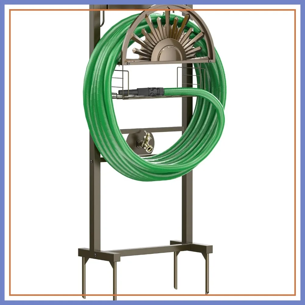 Freestanding Garden Hose Holder with Brass Faucet, Heavy Duty Stand Holds 150-Feet Hose, Detachable Storage Basket for Patio Yard
Freestanding Garden Hose Holder with Brass Faucet, Heavy Duty Stand Holds 150-Feet Hose, Detachable Storage Basket for Patio Yard