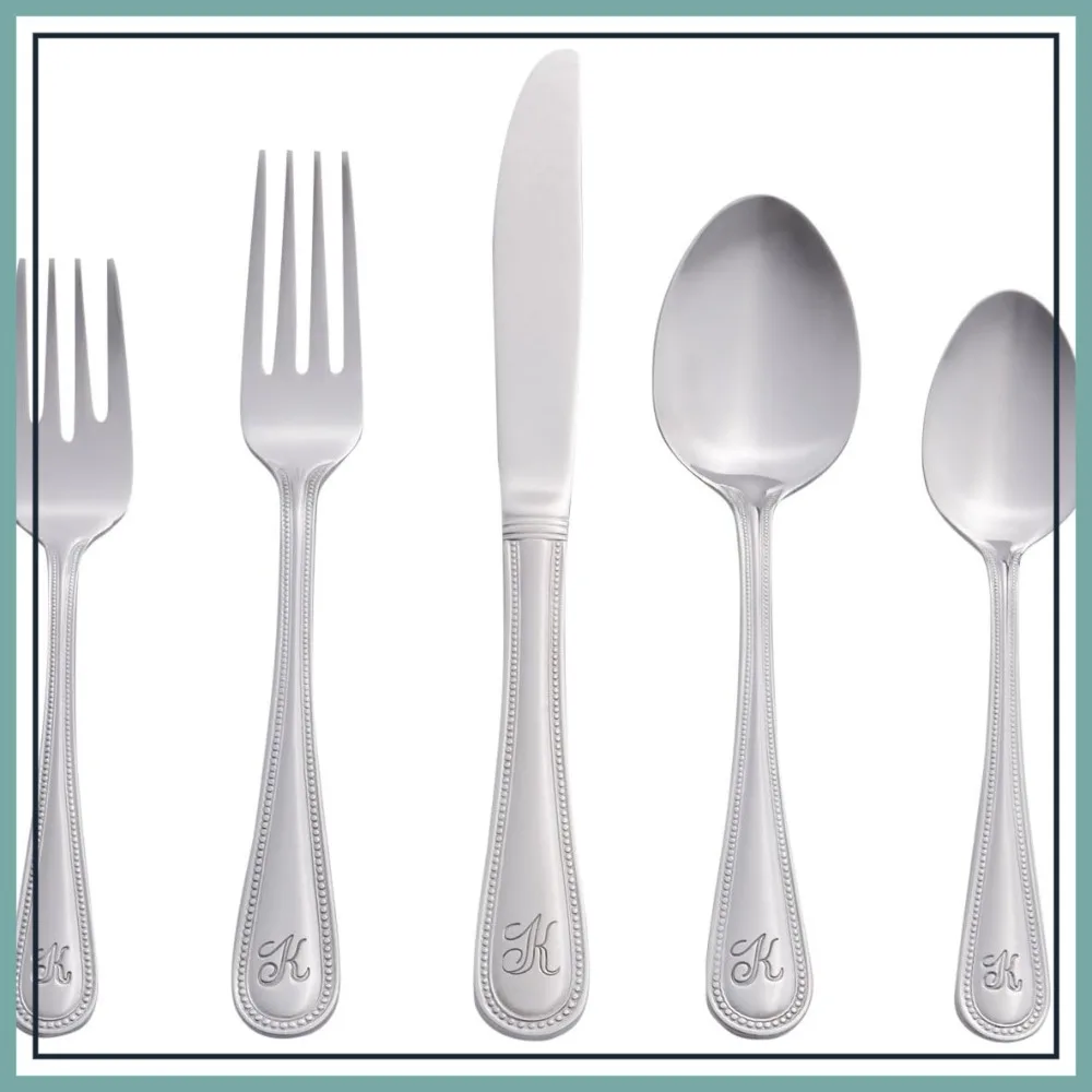 46-Piece Monogrammed Flatware Set, 18/0 Stainless Steel, Dishwasher Safe Silverware for Daily & Special Occasions
46-Piece Monogrammed Flatware Set, 18/0 Stainless Steel, Dishwasher Safe Silverware for Daily & Special Occasions
