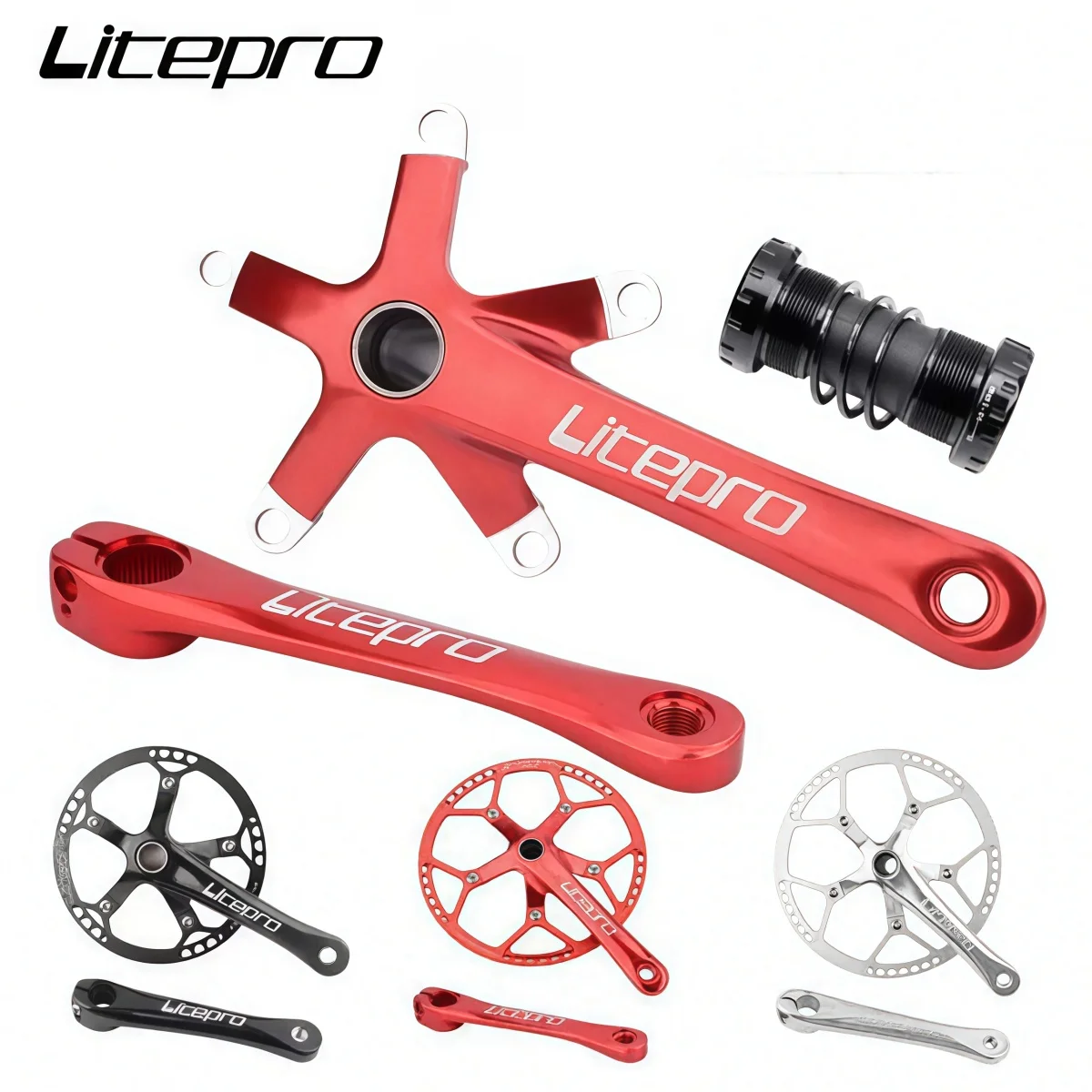 LITEPRO 6061-T6 Aluminum Hollowtech Crankset For Folding Bike Crank 170mm 130 BCD Chainring 45T 47T 53T 56T 58T (Red Black)
LITEPRO 6061-T6 Aluminum Hollowtech Crankset For Folding Bike Crank 170mm 130 BCD Chainring 45T 47T 53T 56T 58T (Red Black)